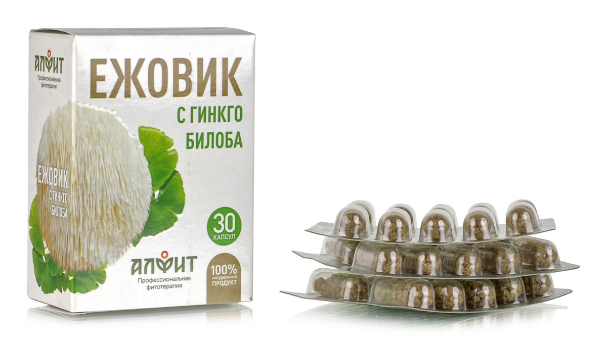 Ежовик с гингко билоба. 30 капс по 500 мг. Алфит Гален