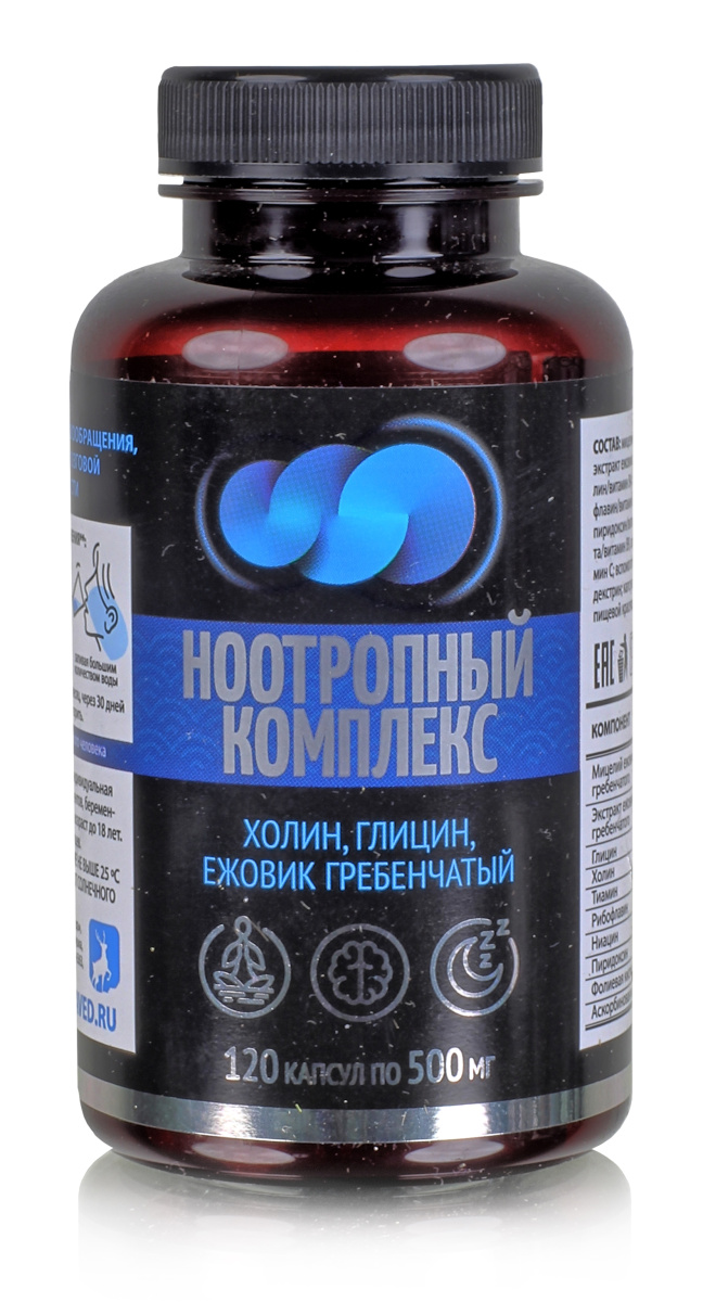 Ноотропный комплекс. ЕЖОВИК Холин Глицин.120 капс Алтаведъ