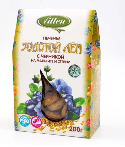 Печенье льняное с черникой на мальтите и стевии "Золотой Лён" 200г